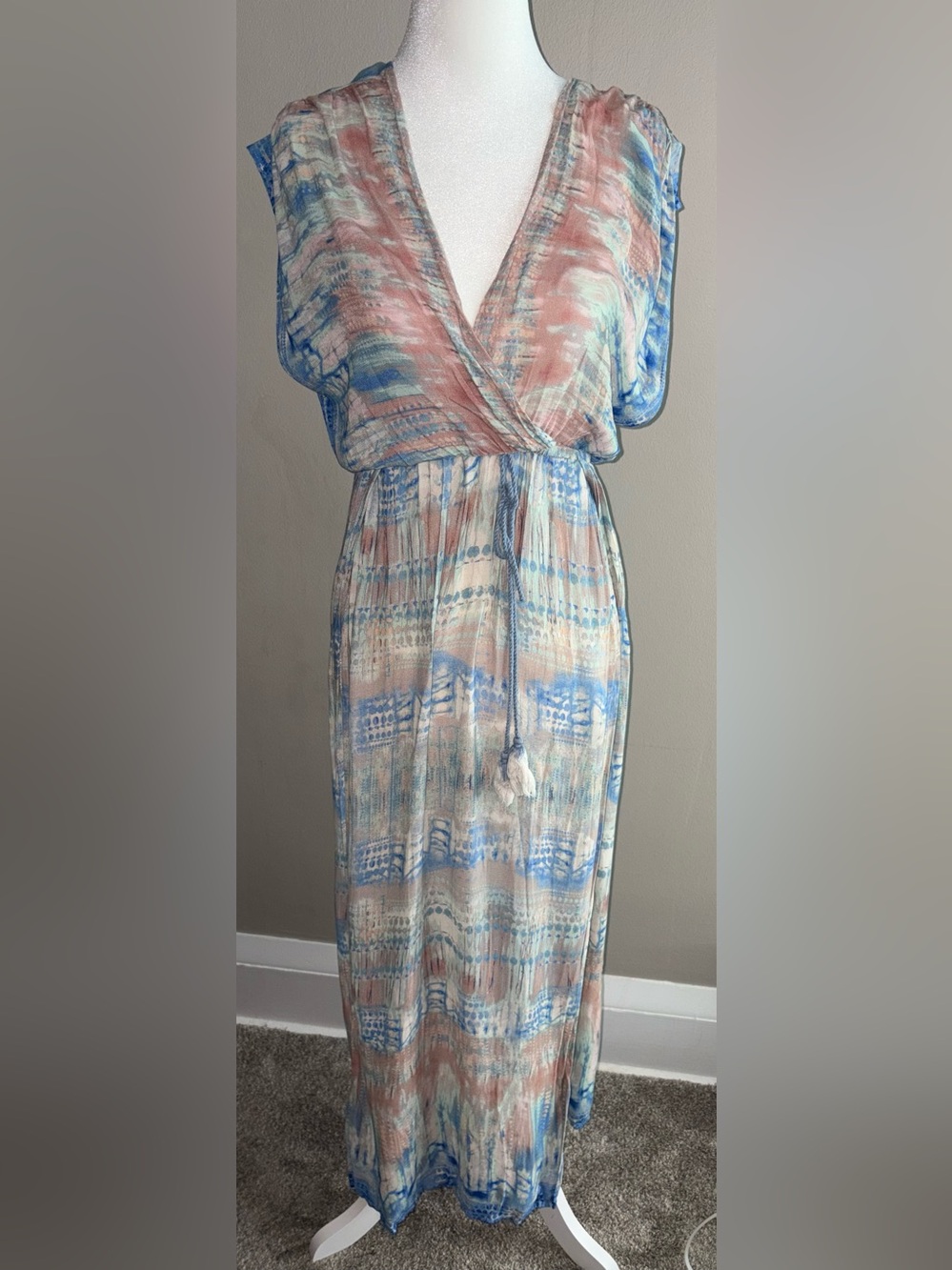 Sheer Boho Tie-Waist Maxi Dress Cover Up